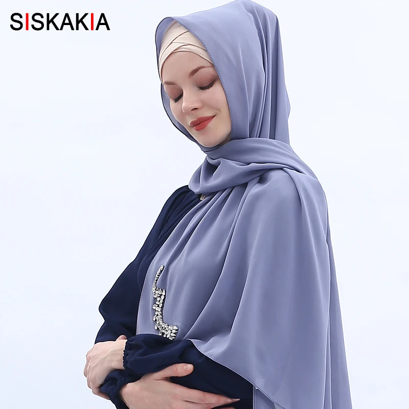 

Siskakia luxurious Hot Fix Crystal Rhinestone Muslim Chiffon Scarf Hijabs Hooded Instant Wrap Shawls for Women Islamic Hijab New