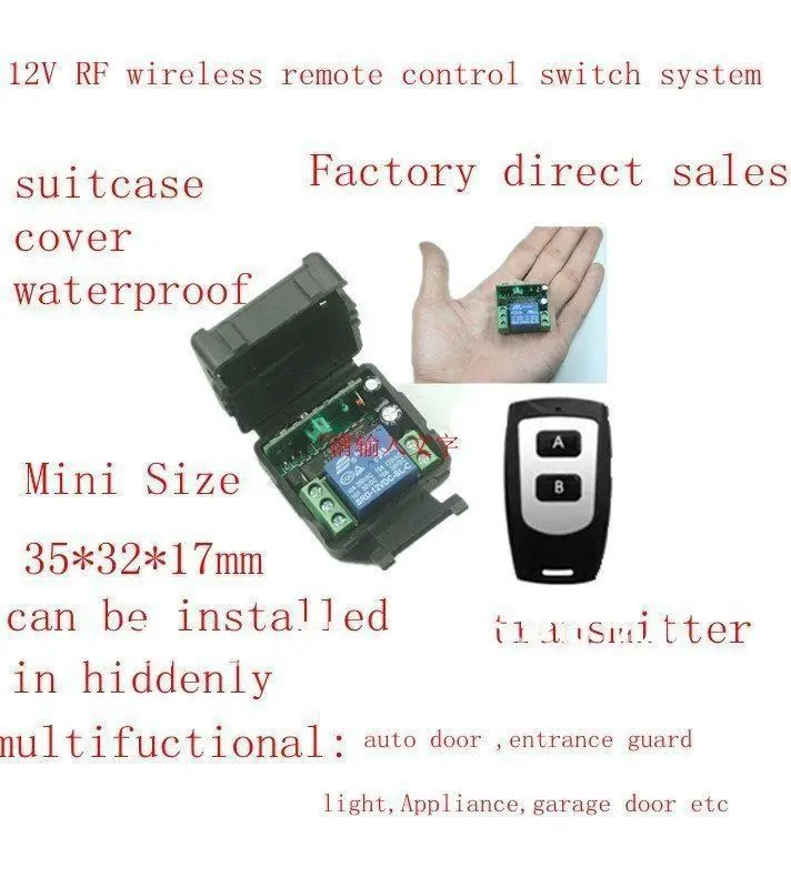 

EMS/ DHL Free Ship 100Units 12V Mini Waterproof Wireless Remote control system Switch/ Tansmitter and Receiver 315/433MHZ