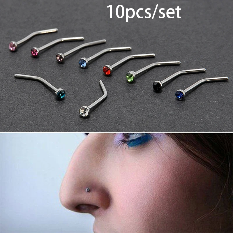

stainless steel L shape nose stud 20G multi crystal piercing Nose pin Nariz pirsing Body jewelry