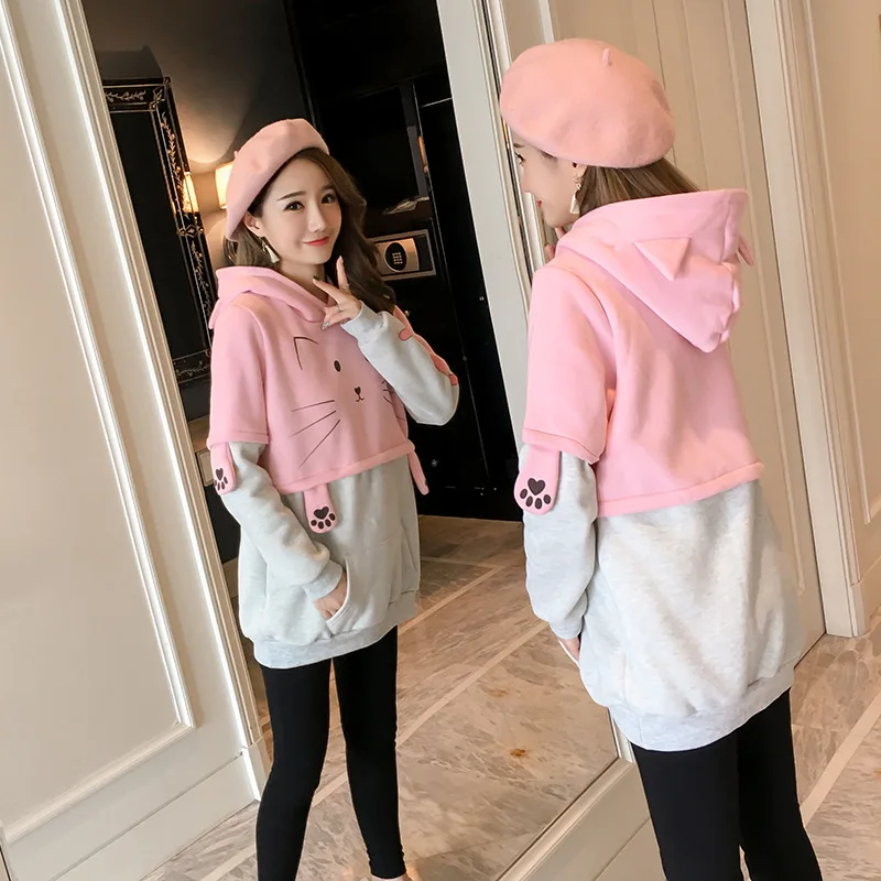 

BONJEAN New Autumn Winter Maternity Hoodies Pregnant Women Cute Cartoon Cat Pattern Hoodies For Pregnant Women Pregnant Clothes
