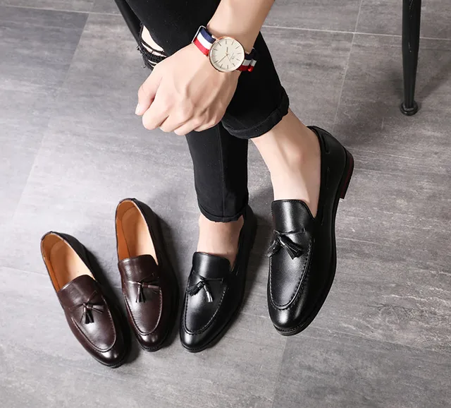 New Men Tassel Loafers PU Leather Formal Shoes Elegant Dress Shoe Simple Slip  On Man Casual Footwear Loafers Large Size 48 H292 - AliExpress