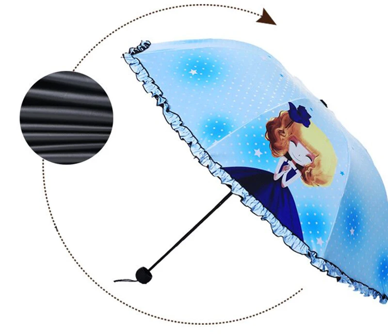 Korea cute princess children umbrella male and female primary school female folding umbrella black plastic sunscreen cartoon rain dual-use umbrella25