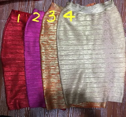4 Colors Top Quality Celebrity Gold Print Red Pink Orange Gold Knee Length Rayon Bandage font