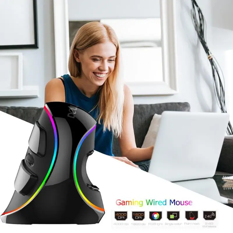 

1set M618 PLUS 4000 DPI Optical RGB Right Hand Vertical Gaming Wired Mouse Low Voltage Alarm Anti-skid and Anti-sweat props