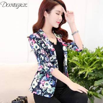 

2019 Spring Floral Printing Fashion Slim Single Breasted Women Blazers Casual Runway Design Short Coat Women