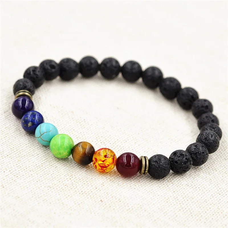Muti Color Cool Man Lava Rock Beaded Stretch Bracelets Mala 7 Chakra Muti Color Cool Man Lava Rock Beaded Stretch Bracelets Mala 7 Chakra Healing Balance Beads Rhinestone Reiki Prayer Stones In Charm From Jewelry