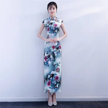 

Shanghai Story Chinese Cheongsam Dress Short Sleeve Floral Print Qipao Long Oriental Style Dress for Women