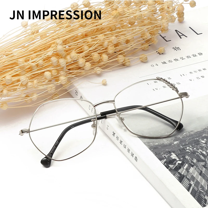 

Vintage Women Man Eyeglasses Polygon Alloy Eyewear Frames ray Optical Clear Lenses Glasses Brand Designer Frame W28006