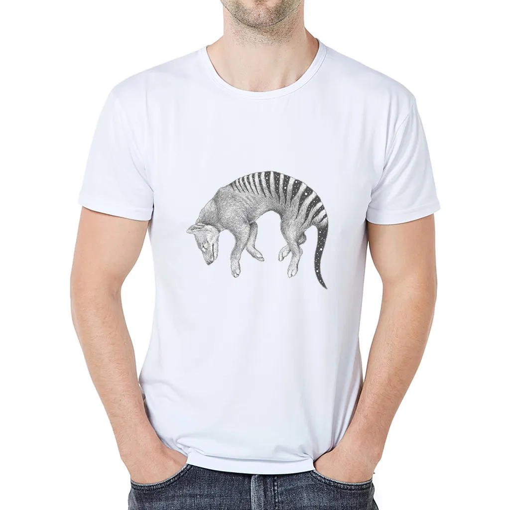 

Minimalist T-Shirt Men's Casual Cartoon Animated Print Short-Sleeved Personality Big fox print Clothes in Men's T-Shirts summer