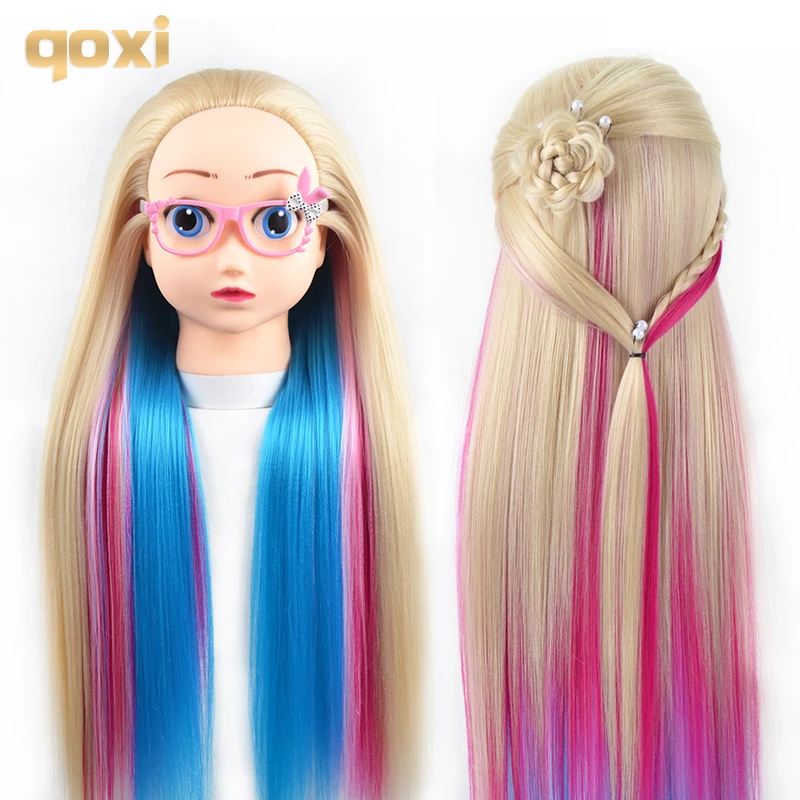 Cabeças de Treinamento com os Cabelos Longos e Grossos Profissional dos Desenhos Maniqui para Venda Qoxi Prática Animados Bonecas Styling Cabeleireiro Mannequin