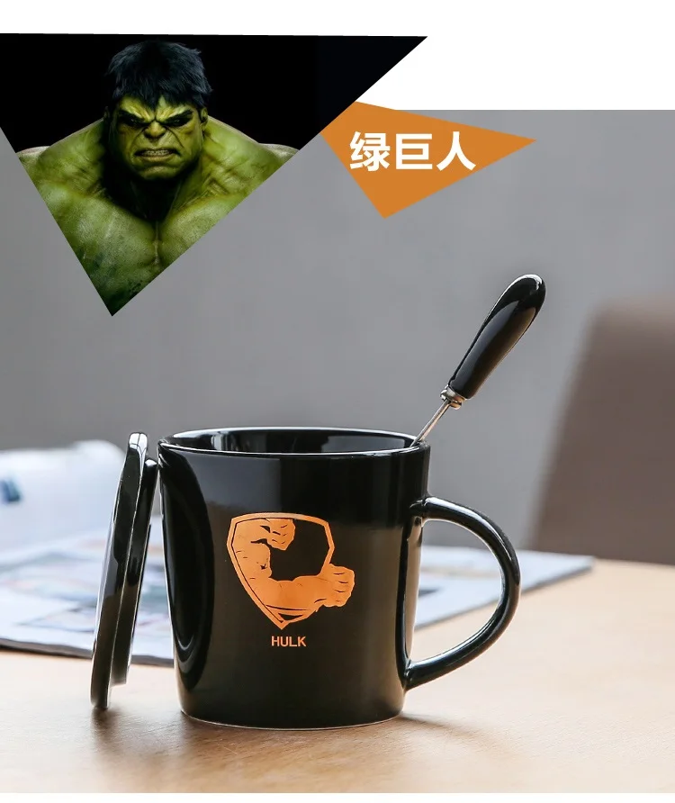 OUSSIRRO модный супер герой Ceranic кружки чашка креативная с ложкой и крышкой кружка для молока портативный стакан напиток Железный человек и Бэтмен - Цвет: 3