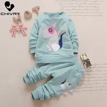 2 шт. Одежда для новорожденных мальчиков и девочек комплект Демисезонный для мальчиков мультфильм Динозавр с О-образным вырезом топы и толстовка+ штаны, комплекты детской одежды