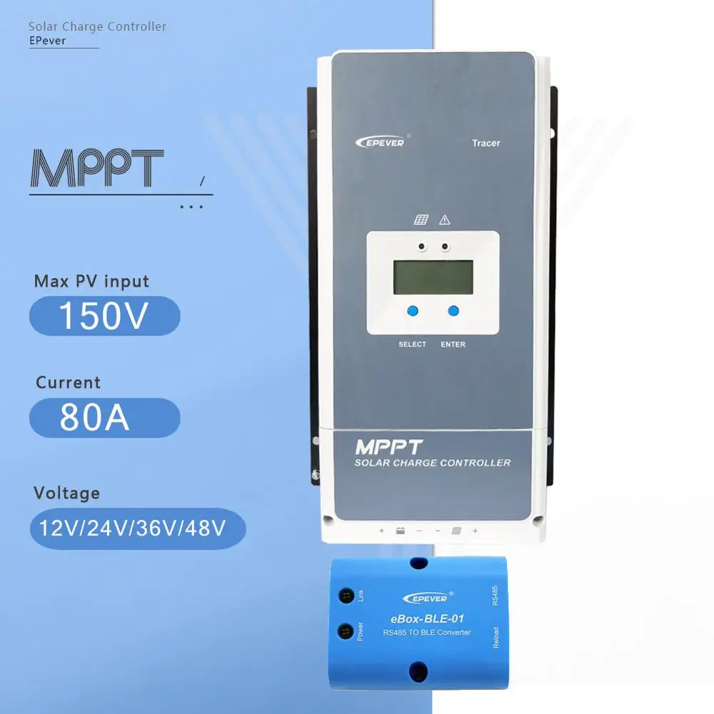 

EPever Tracer8415AN 80A Solar Charger Controller MPPT 12V 24V 36V 48V Auto for Max 150V Solar Panel Input Regulator WithBLE/WIFI