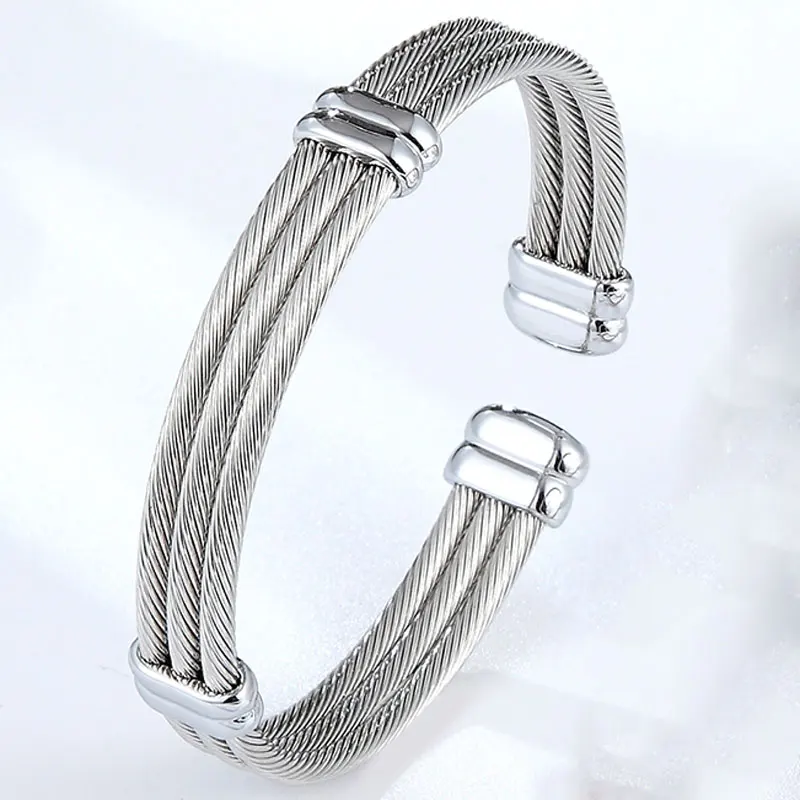 Cable Bracelet 4 Styles Adjustable Size Cuff Bangle For Women Spring Wire Line Titanium Steel Jewelry bangle bracelet