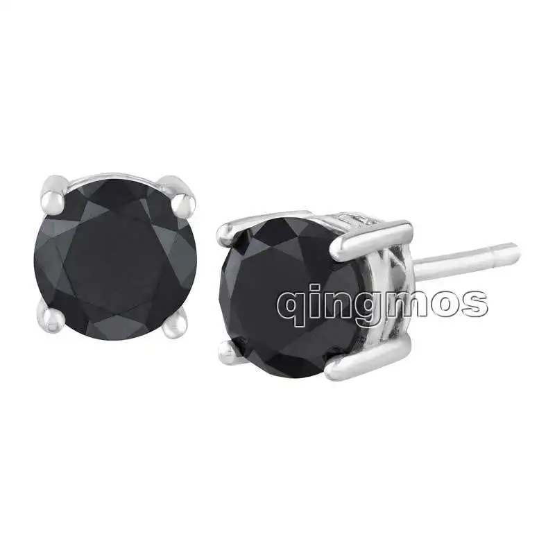 

Unisex Classic Small 3mm Black Zircon Four Claws Sterling Silver 925 Earring-ear575