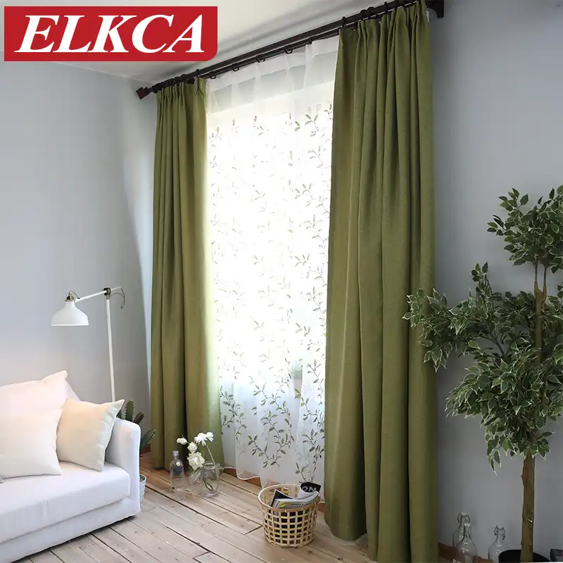 Elegant Thick Faux Linen Blackout Curtains For Living Room Plain