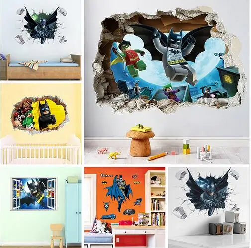cartoon spiderman batman wall stickers for kids room 3d effect wall