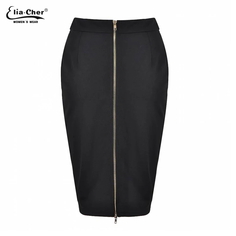 

Skirts Women Fomal Black Zipper Pencil Skirt Eliacher Brand Plus Size Women Clothing Chic Sexy Skirts 6510