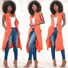 2016 New Fashion Sleeveless Trench Coat Open Stitch Jacinth Duster for Women Woman Overcoat Outwear Causal Robe Long A308
