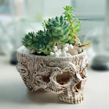 

Hand Carved Skull Flower Pot Skull Bone Bowl Home Garden Decor Halloween Decoration