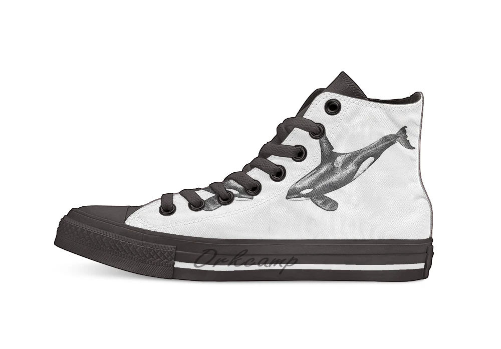 

Killer whale Orca ink drawing Casual High Top Canvas shoes sneakers For Drop shipping