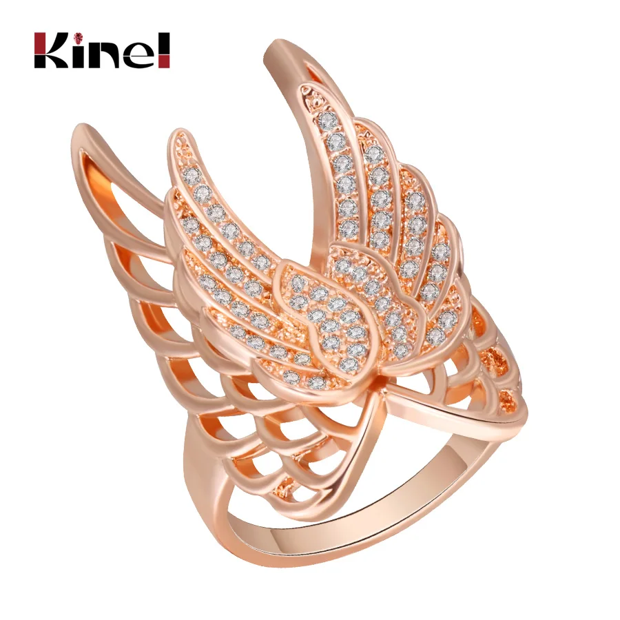 Kinel Luxury Angel Wings Ring Female Trendy Engagement Rings Bridal AAA