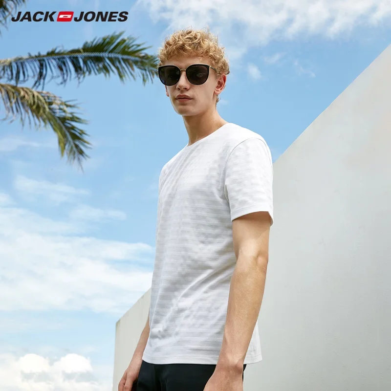 JackJones Мужская хлопковая футболка с короткими рукавами и принтом E | 219101547