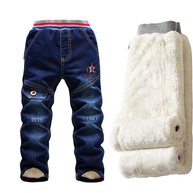 New Boys Jeans Winter 2016 Children Embroidery Warm Thermal Cotton-padded Trousers Kids Thicken Plus Velvet Denim Pants 1