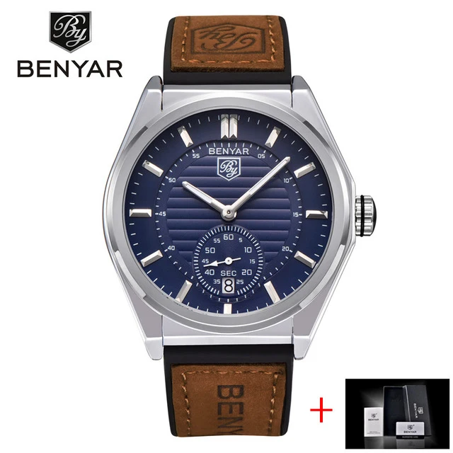 BENYAR Топ бренд горячие новые мужские военные спортивные Водонепроницаемые кожаные часы Reloj Hombre уличные кварцевые часы Relogio Masculino - Цвет: blue B