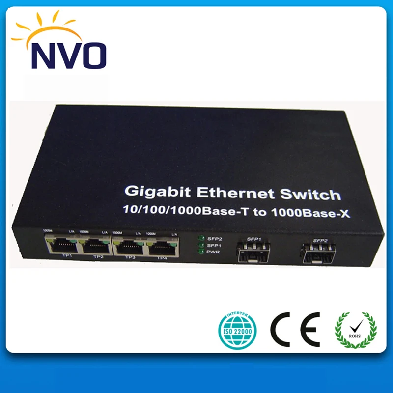 

10/100/1000M 2 SFP Fiber Port 4 RJj45 Ports Fiber Media Converter 1000BASE Gigabit Unmanaged Ethernet Fiber Optic Switch