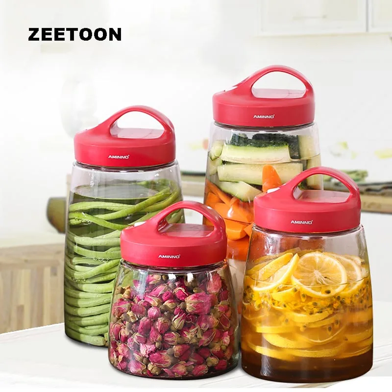

Home Pickle Earthen Jar Thicken Clear Glass Storage Jar with Seal Lid Kit / Kitchen Accessories Tool Side Dish Cans Tea Tanks