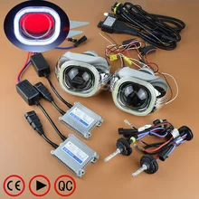 SINOLYN 3.0 inches H4 Q5 Bixenon HID Projector Square COB LED Angel Eyes Lens Headlight Kit With/Without Devil Eyes Car Styling