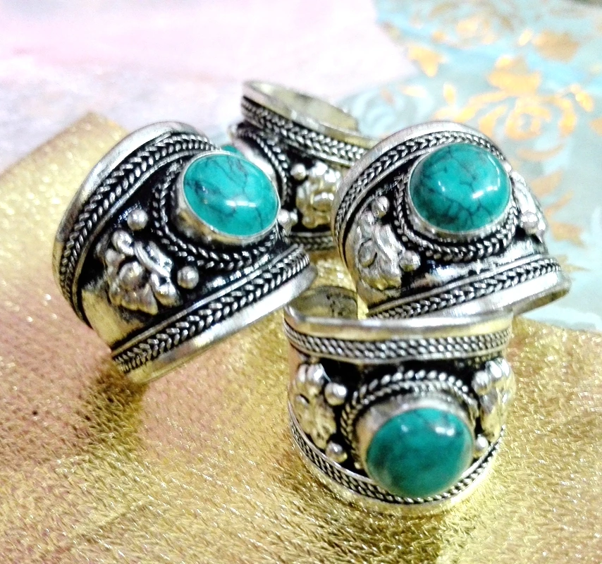 Fashion Jewelry stone Bead Ring Old Tibet Silver Buddhism Nepal Ring