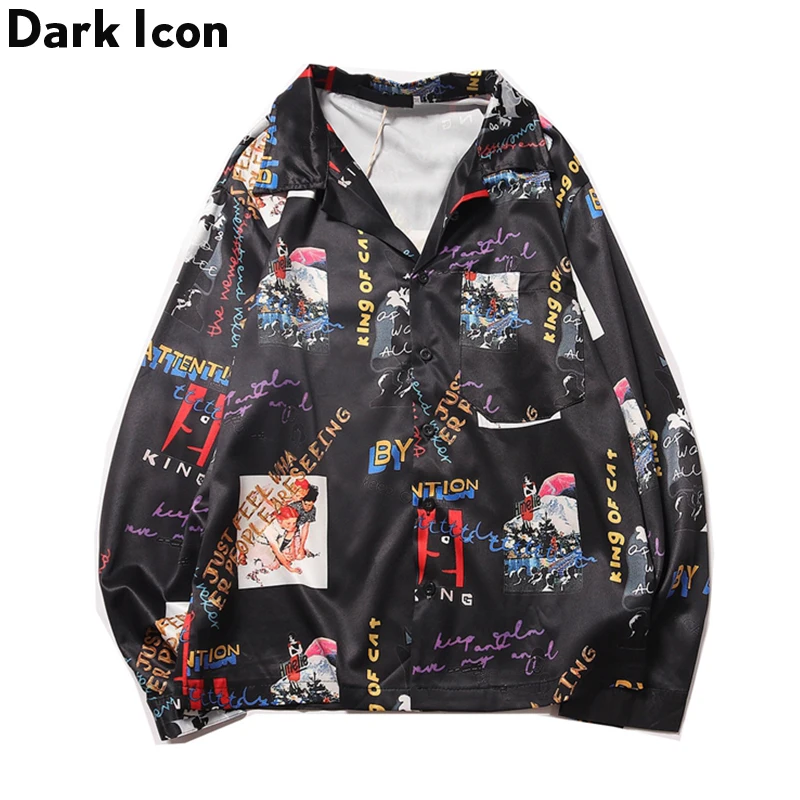 Dark Icon Letter Full Printed Hip Hop Shirts Front Pockets Men Turn-down Collar Loose Shirts Autumn Street Fashion Men’s Shirt Dark Icon Letter Full Printed Hip Hop Shirts Front Pockets Men Turn-down Collar Loose Shirts Autumn Street Fashion Men’s Shirt