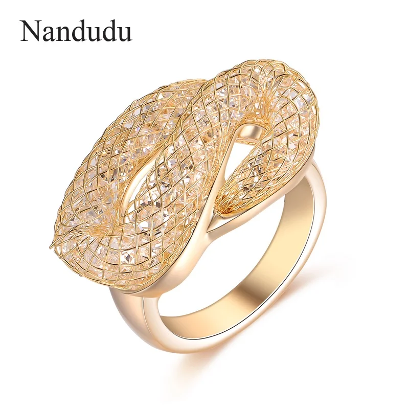 Nandudu New Wire Mesh Cocktail Austrian Crystal Ring Fashion Women cheap and fine Jewelry Gift Rings R1240 | Украшения и