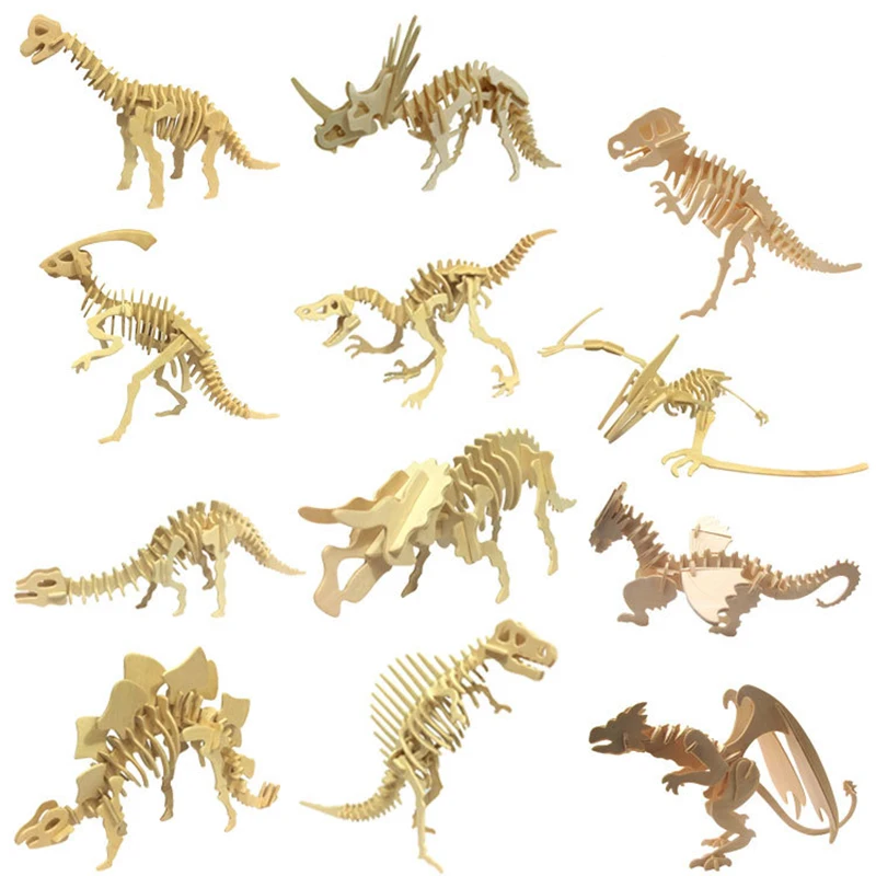 DIY паззл с динозаврами 3D трехмерные деревянные детские развивающие игрушки ученики материалы ручной работы