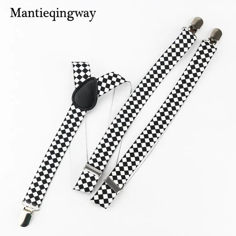 Mantieqingway унисекс Подтяжки для женщин Регулируемая кожа 3 Зажимы брекеты черный и белый геометрический Подтяжки для женщин Свадебные y-обратно Подтяжки для женщин