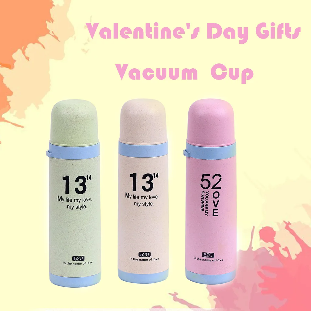 Thermos Bottle Portable Double Wall Valentine's Day Cup Vacuum School Straight Drinking Women Simple Surprise Gifts L4 | Дом и сад