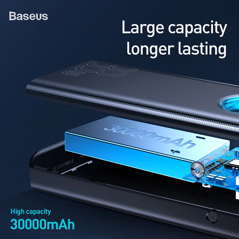 Baseus 30000mAh Power Bank USB C PD3.0 Fast Quick Charge 3.0 30000 mAh Powerbank Portable External Battery Charger For Xiaomi mi