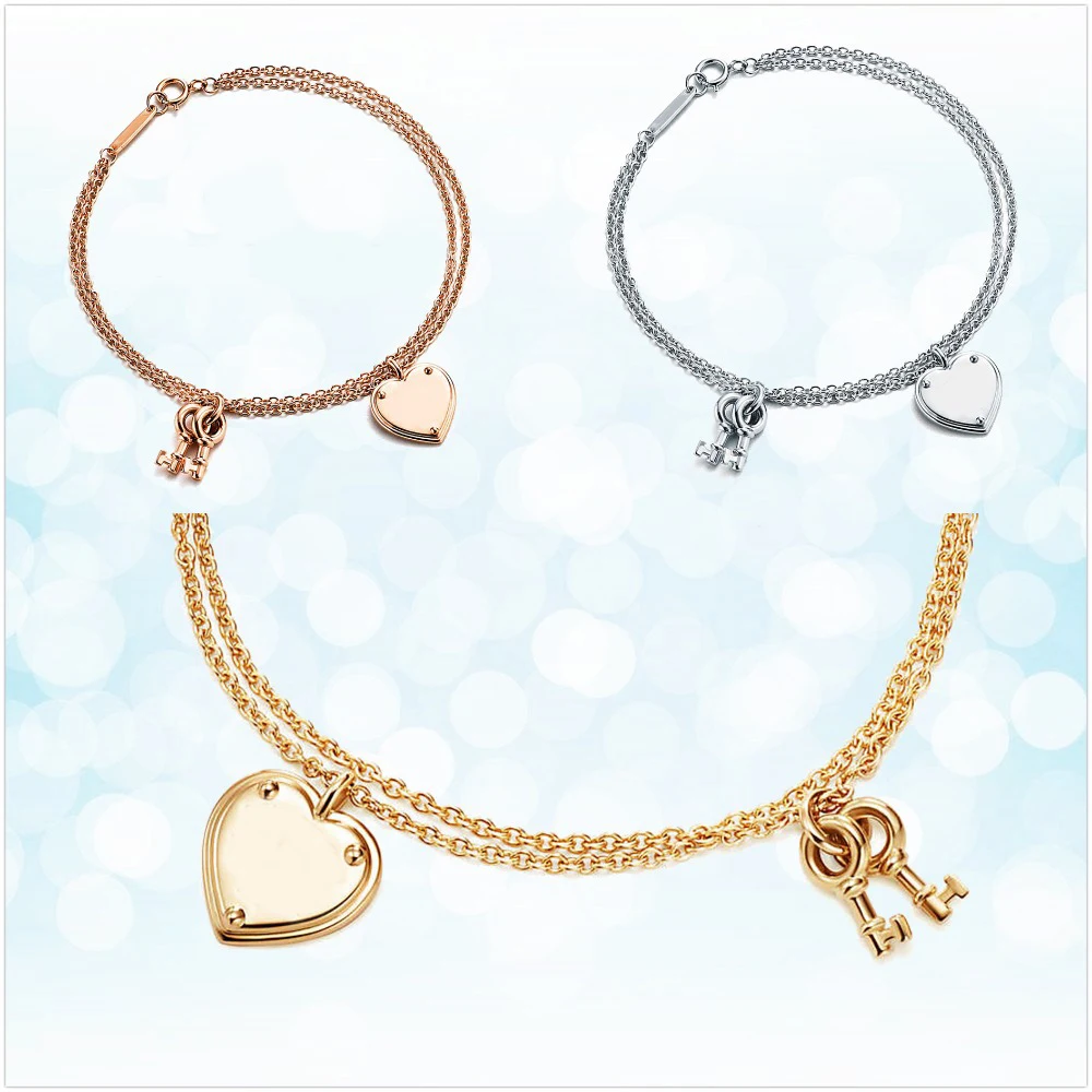 

TIFF925 sterling silver ladies heart bracelet jewelry silver heart lock heart-shaped key pink heart-shaped jewelry holiday gift