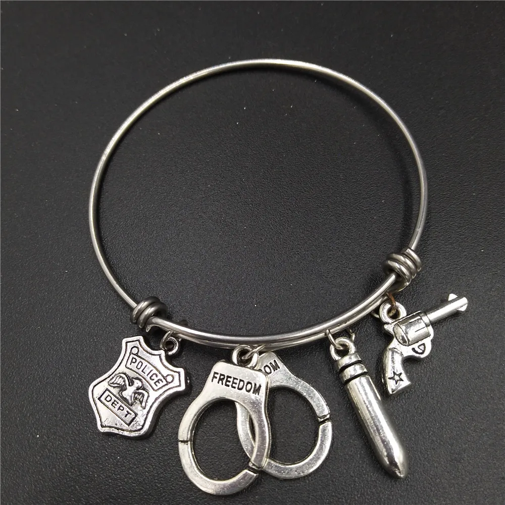 64mm Diameter Stainless Steel Adjustable Wire Bangle Police Dept
