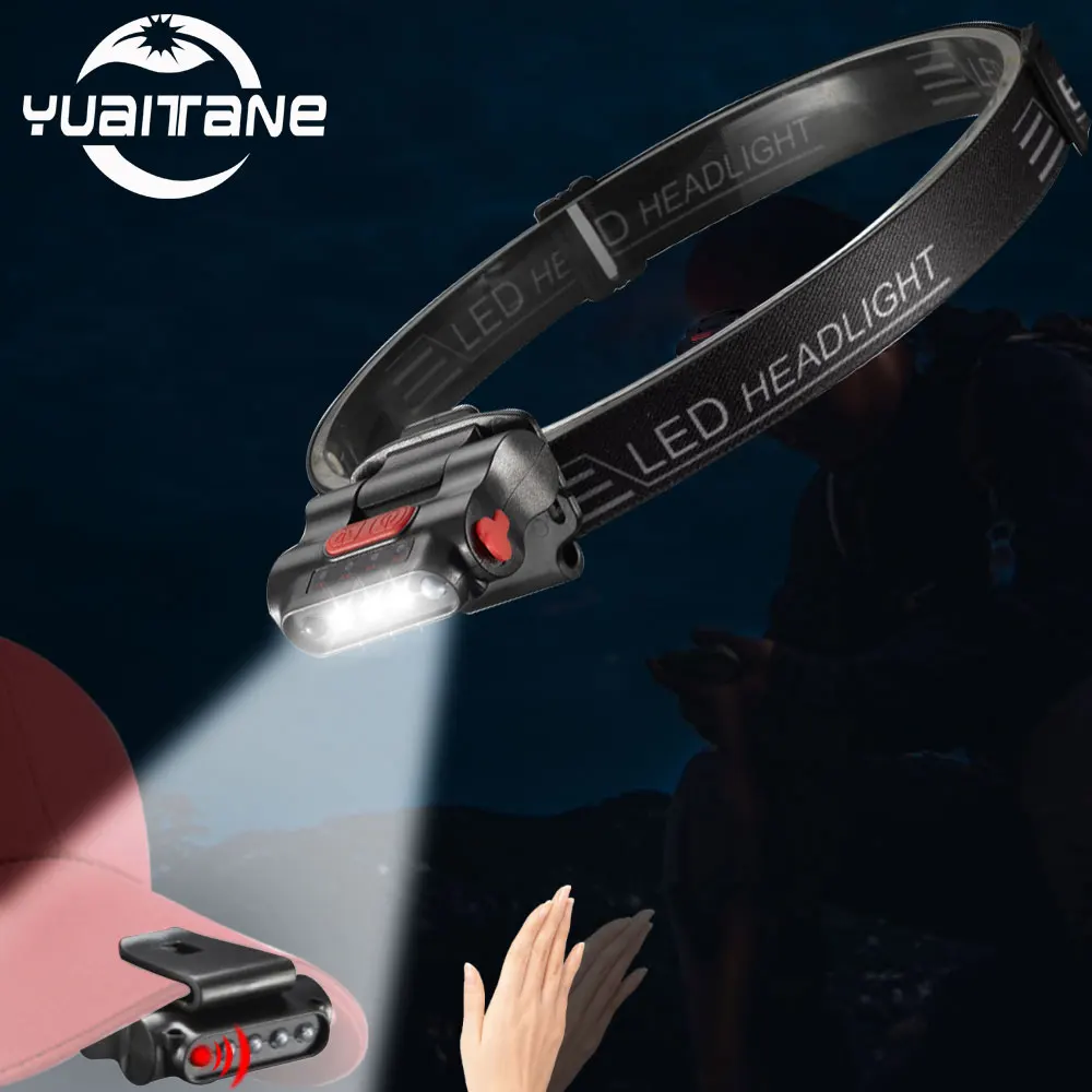 

Hat Light USB Rechargeable Sensor 3*LED Built-in Headlamps Head Lamp Clip Flashlights Torch For Camping Cycling With USB Charger