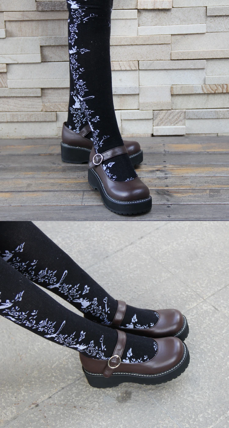 Симпатичные простые дизайнерские туфли Лолиты на толстой платформе; Туфли на танкетке; белые туфли Mary Jane из искусственной кожи для девочек