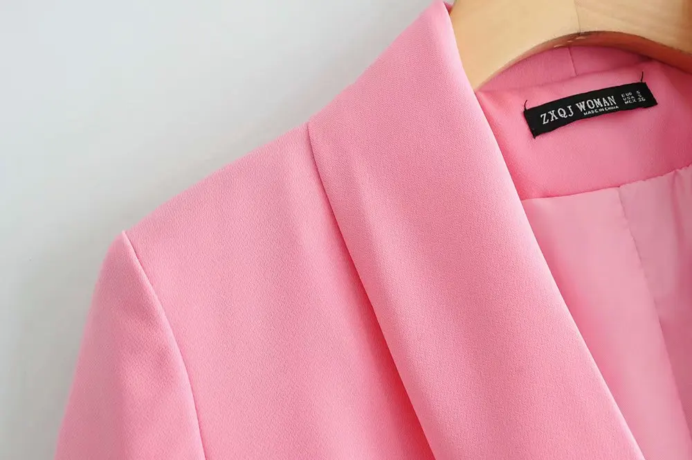 Женский модный однотонный розовый блейзер двубортный длинный рукав карманы Верхняя одежда костюм офисный Женский Повседневный облегающий пиджак Топы CT208