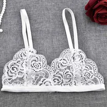 Пикантные Для женщин прозрачный, кружевной, с цветами Треугольники бюстгальтер без косточек, обрезанный Том, бюстье, бежевое сетчатая футеровка Для женщин нижнее белье бюстгальтер Для женщин нижнее белье