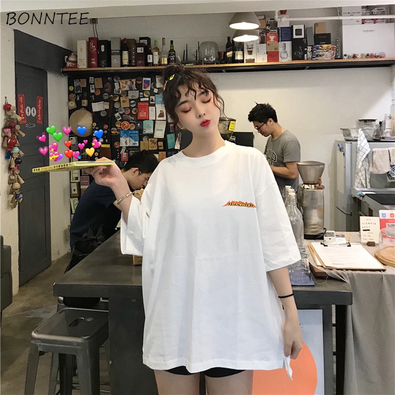 

T-shirts Women Leisure Letter Printed Ullzang Girls Trendy Tops Womens Simple Chic Female Short Sleeve T-shirt Summer Breathable