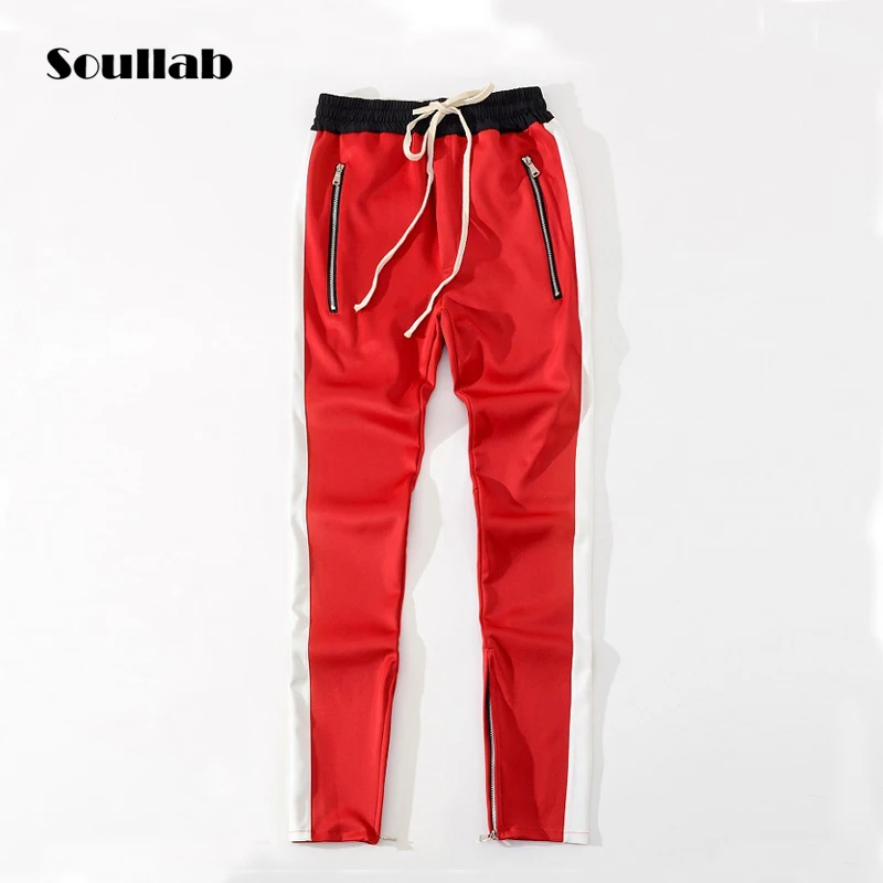 2018 new high quality version men bottom red side stripe side stripe zipper jogger pants ...