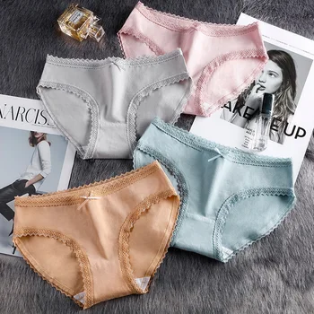 

Sexy underwear ladies cotton waist cute bow ladies cotton briefs lace comfort side close-fitting package hip female underwear