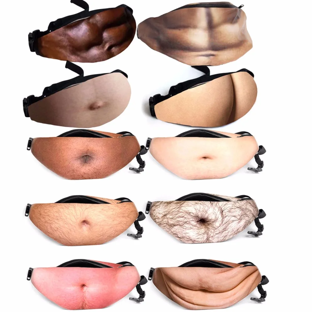 

THINKTHENDO 2018 Fashion Design Fun Men Women Dad Bag Dad Bod Waist Bags Beer Fat Hairy Belly Fanny Pack Zipper Pocket 6 Color