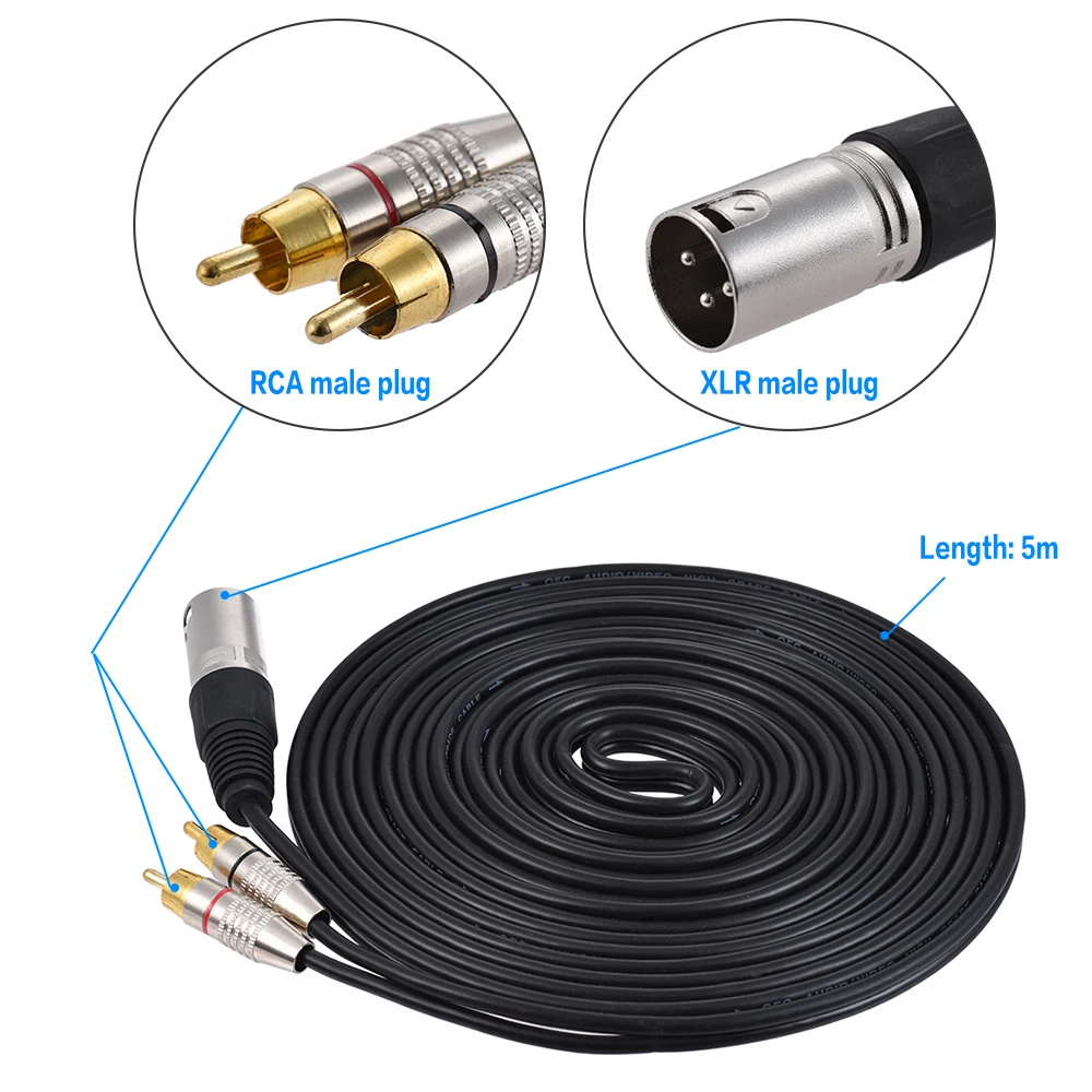 Ammoon 1 XLR кабель для мужчин 2 RCA штекер стерео аудио разъем кабеля Y разделительный провод шнур(1,5 м/4.9ft) для микрофона